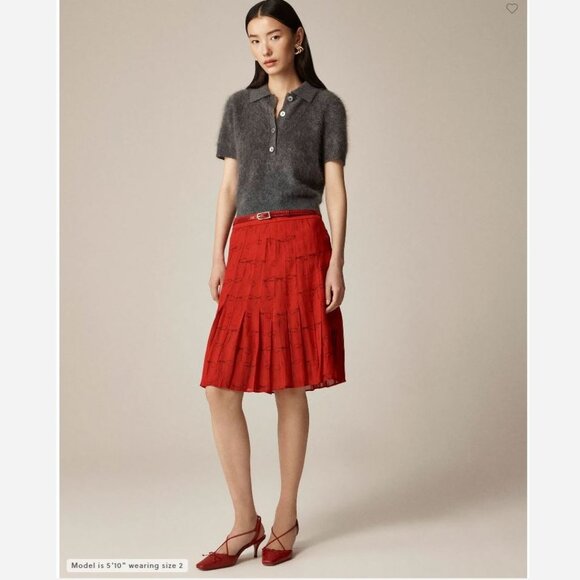 J. Crew Pleated knee-length skirt in bow-print viscose chiffon Red Size 00 NWT - Picture 1 of 7